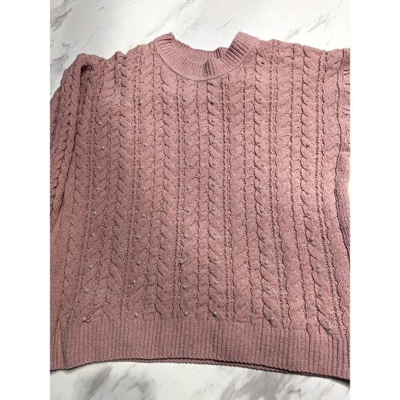 Cynthia Rowley Chunky Knit Pink Sweater with Pearls Pullover Girly Coquette Sz M - Picture 2 of 10